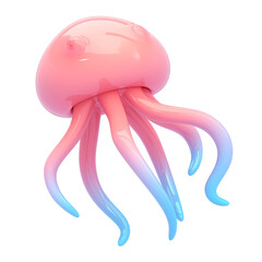 Poster - 3D cartoon jellyfish icon with glossy pink and blue gradient, isolated on white