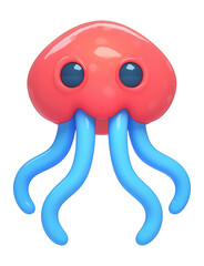 Poster - cute 3D cartoon jellyfish icon with flat view isolated on white