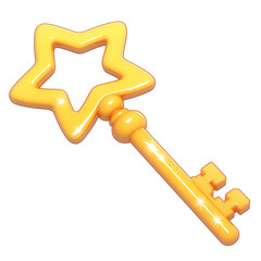 Aufkleber - shiny, golden star shaped key with sparkles, isolated on transparency background