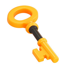 Poster - vibrant 3D cartoon key with round head and flat view, isolated on white