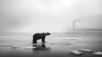 Wall Mural - polar bear on a melting ice floe, illustrating the consequences of industrial pollution and climate 