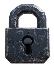 Poster - cracked stone padlock with keyhole, symbolizing security and vulnerability