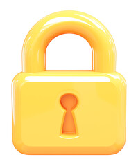 Poster - Yellow 3D cartoon lock with glowing outline, isolated on transparency background