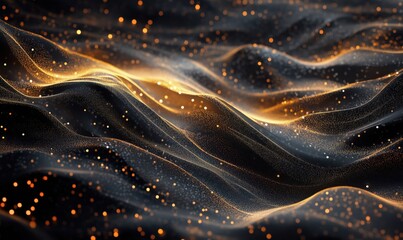 Poster - Abstract waves with golden particles and shimmering light
