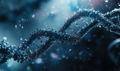 Poster - DNA double helix structure, intricate details, shimmering blue tones, molecular background, scientific representation, genetic material