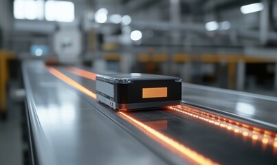 Poster - Automated guided vehicle on conveyor belt with illuminated path