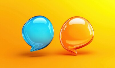 Colorful speech bubbles, blue and orange, vibrant background, modern design, communication concept