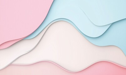 Poster - Colorful wavy paper layers, pink, blue, white, soft texture, smooth transitions, abstract design, modern aesthetic