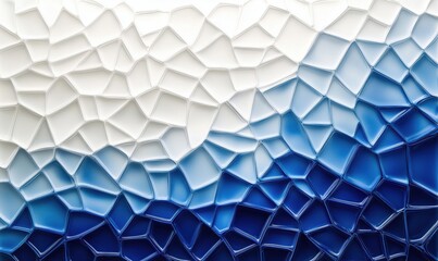 Poster - Abstract blue and white mosaic pattern, textured glass-like surface, geometric shapes, gradient effect