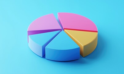Poster - Colorful pie chart representation, segments in pink, purple, blue, yellow, 3D design, vibrant background