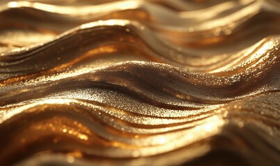 Poster - Golden waves texture, shimmering surface, intricate patterns, warm tones, reflective light, smooth curves, luxurious appearance