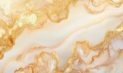 Poster - Abstract gold marble texture, elegant design with fluid patterns, soft beige and white tones, shimmering gold accents