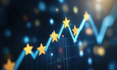 Poster - Rising graph with stars representing ratings and success, showcasing upward trend in performance and satisfaction metrics