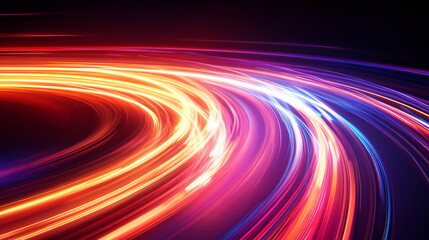 Poster - Abstract energy rays. Fast-moving red and orange neon lines creating glowing speed trails. Curved light streaks on a dark background Horizontal banner web cover, print ad, presentation, brochure templ