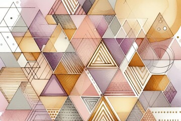 Wall Mural - Soft pastel abstract background with geometric shapes and light watercolor textures in shades of pink, purple, and yellow