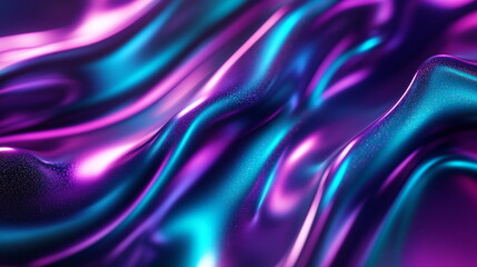 Fototapete - Glowing wavy lines. Fluid movement in shades of turquoise and lavender. Metallic surface reflecting light sources. Horizontal element for presentation, business, corporate, institution