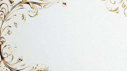 gold wedding invitation card with an ornate border on beige background, space for copy