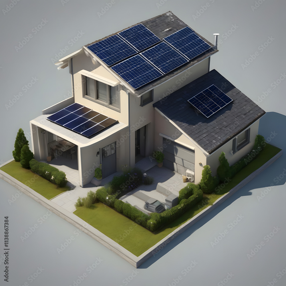 Modern Suburban House Plan With Solar Panels Generative AI Stock Photo ...