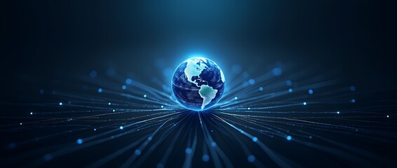 Poster - A Professional Poster Showcasing a Glowing Globe Surrounded by Connecting Lines Demonstrating Global Outreach and Connectivity for International Collaboration