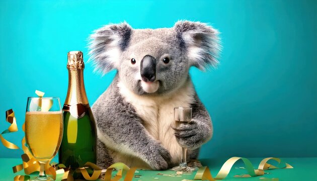Happy new year 2025, new year's eve, silvester party, celebration, funny animal, greeting ca