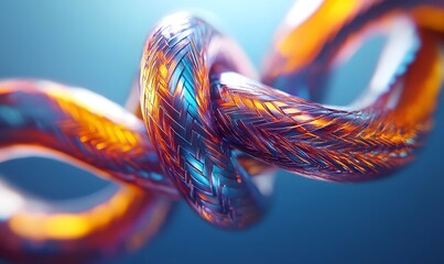 Interlocking orange, blue metallic chain link.