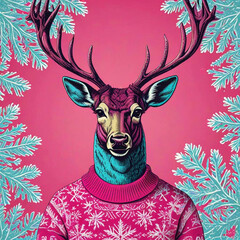 Wall Mural - abstract illustration of Christmas deer	