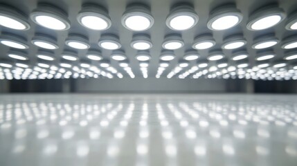 Aufkleber - a of led lights mounted strategically on a factory ceiling each bulb emitting a bright white light a