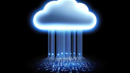 Poster - Digital Cloud Concept with Data Streams and Abstract Light Effects