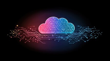 Poster - Colorful Cloud Symbol with Digital Connections and Circuit Patterns