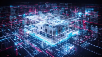 Poster - Futuristic Digital Building Design with Connected Data Streams