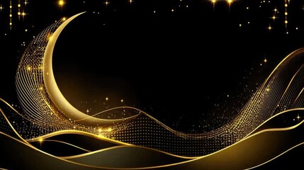 Poster - Elegant Abstract Design with Golden Moon and Sparkling Background