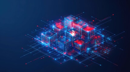 Poster - Abstract Digital Data Blocks with Security Icon in Blue Background