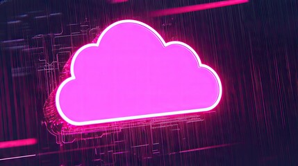 Poster - Vibrant Neon Cloud Icon with Abstract Digital Background Design