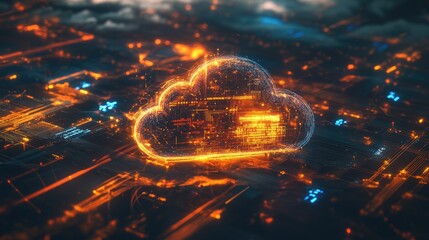 Poster - Futuristic Cloud Computing Concept with Digital Connections and Lights
