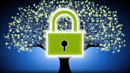 Poster - Digital Security Concept with Tree and Lock Symbolizing Protection