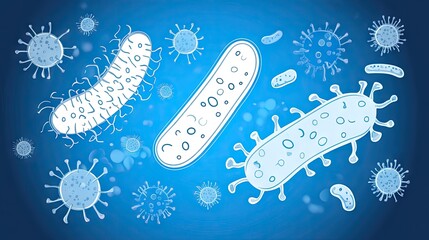 Poster - Colorful Illustration of Microbes and Bacteria on a Blue Background