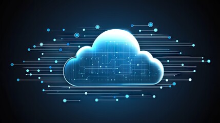 Poster - Futuristic Digital Cloud with Data Stream and Bright Circuits