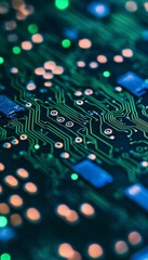 Poster - Close-Up of Circuit Board, Modern Tech with LEDs and Components, Intricate Electronic Design