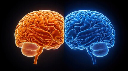 Poster - Vibrant Orange and Blue Digital Brain Representation Concept Art