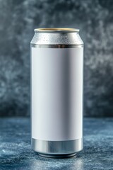 Poster - Blank Silver Aluminum Beverage Can Mockup on Blue Textured Background, for Product Advertising.