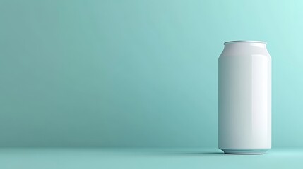 Poster - White Aluminum Can Mockup on Minimalist Blue Background, Blank Soda or Energy Drink Packaging