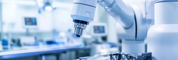 Poster - Close-up of Robotic Arm in Advanced Scientific Laboratory Setting with Cutting-edge Technology