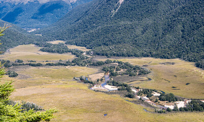 Wall Mural - Small river stream mountain altitude te anau new zealand fiordland beautiful nature