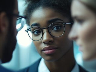 Poster - Young Professional Listening to Colleagues in Meeting