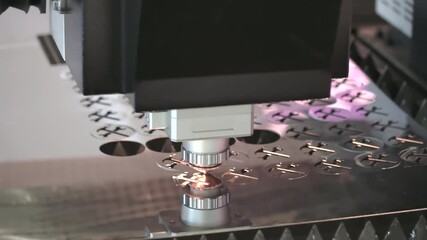 Poster - Cutting of metal with sparks fly from laser, modern industrial technology concept
