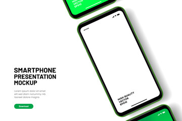 Aufkleber - Realistic smartphone mockup. Mobile phone vector with isolated on white background. Device front view. 3D mobile phone with shadow. Realistic, high quality smart phone mockup for ui ux presentation.
