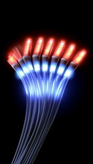 Poster - Blue And Orange Glowing Fiber Optics, Representing High-Speed Internet And Data Transmission.