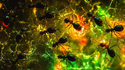 Macro Photography: Ants in a Glowing Web, Gon-Punk Style