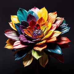 Wall Mural - abstract A Flower Bursting with Rainbow Colors on Dark Background