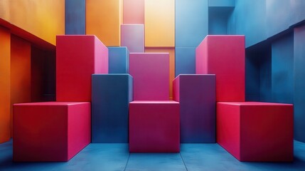 Poster - abstract 3d animation geometric composition with cubes vide